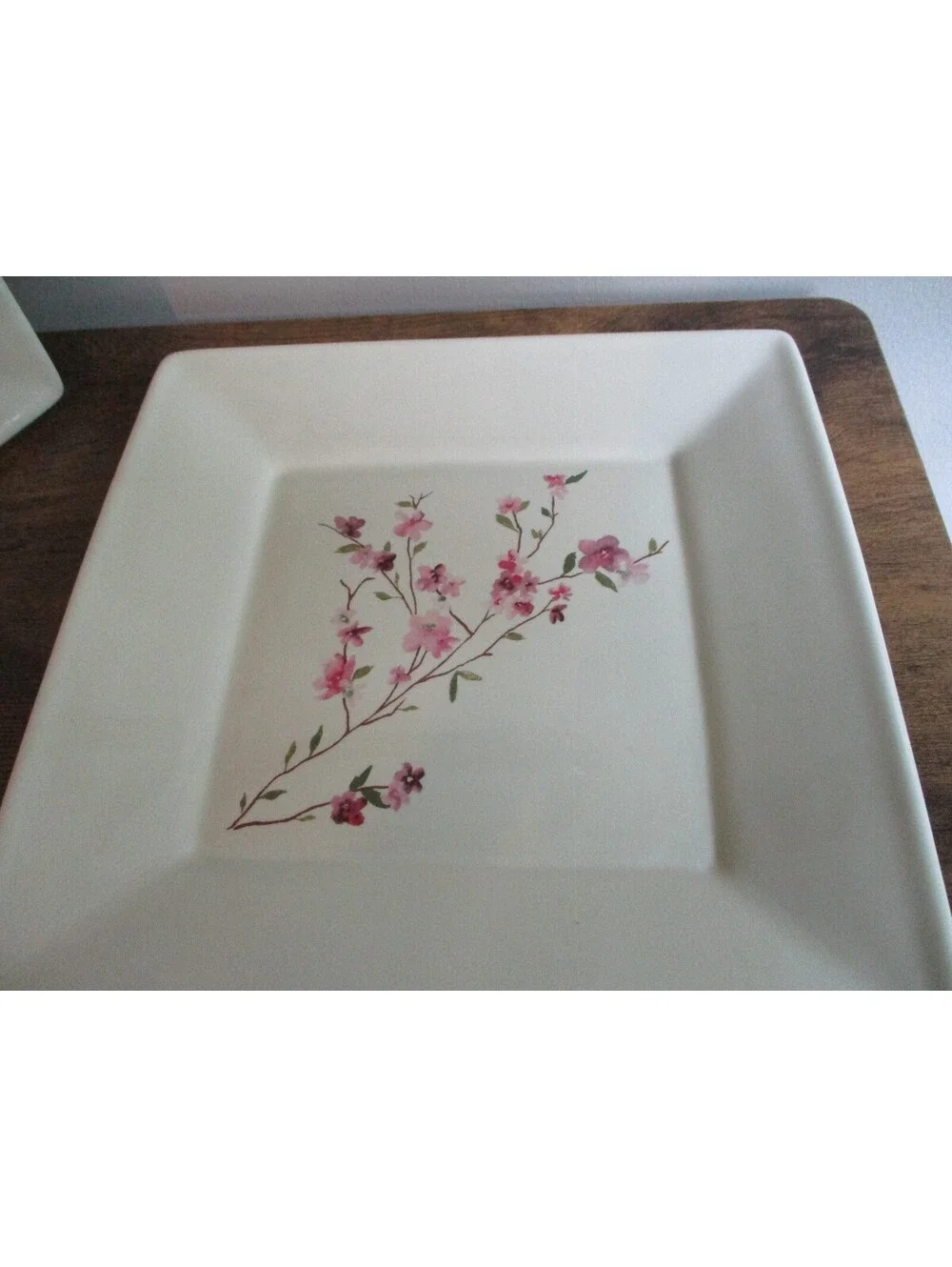Pottery Barn Blossom Square Dinner Plates Pink Plum Flower Ceramic Set of 2
